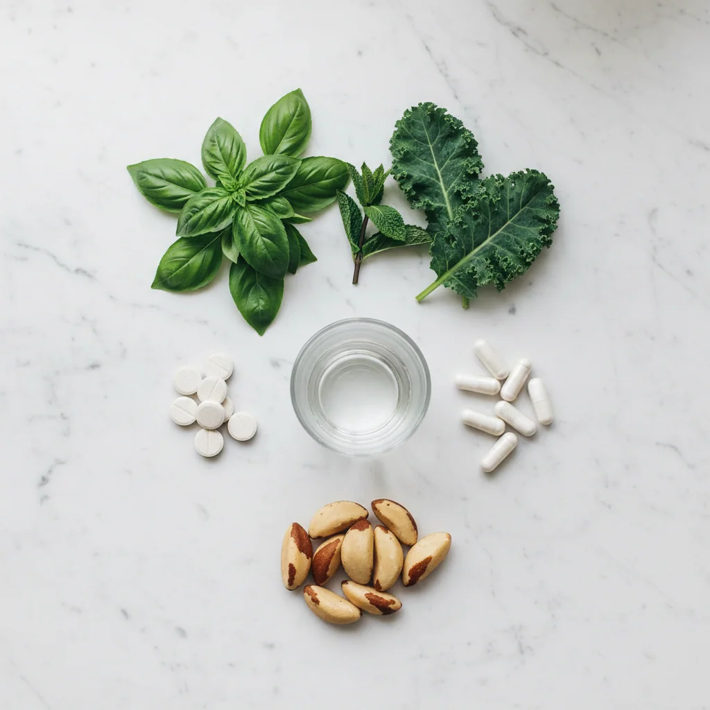 Zink magnesium kapslar för män och naturliga örter på marmor